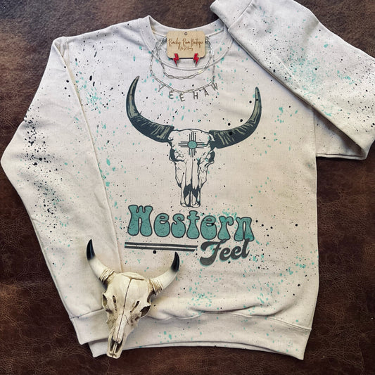 Western Feel Skull Sweatshirt - Ranchy Roan Boutique 