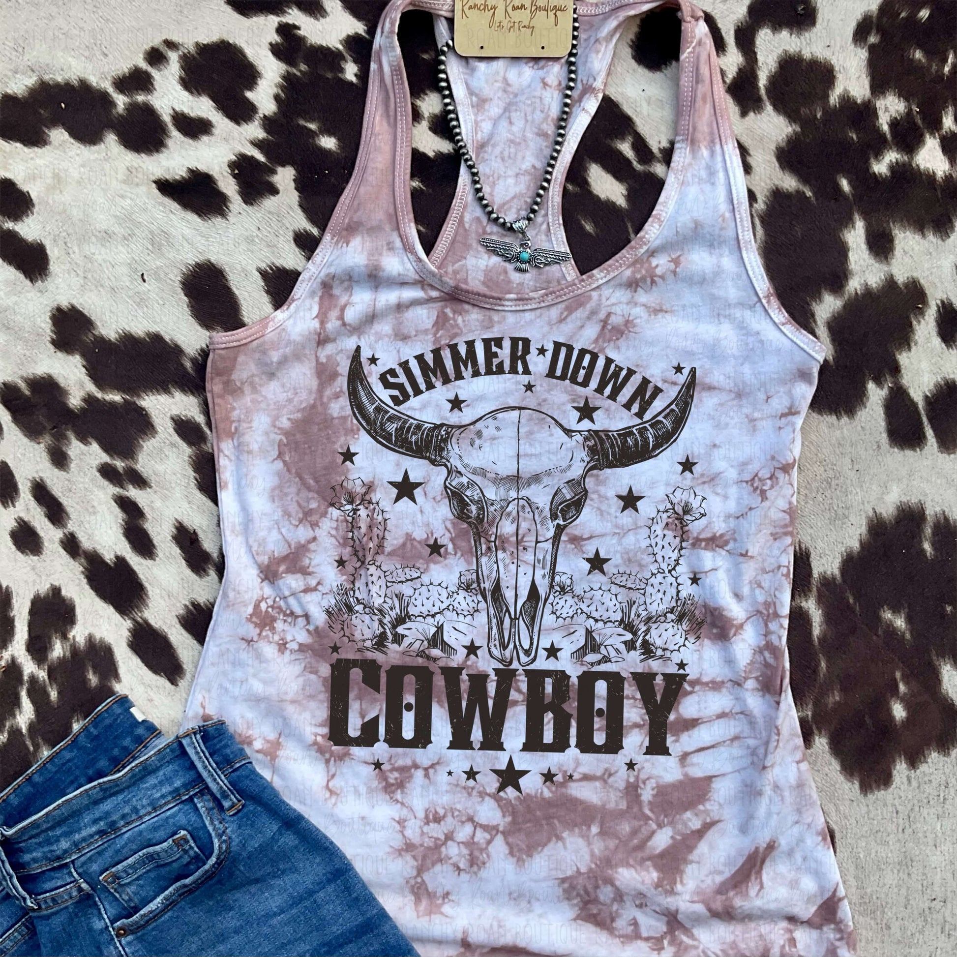 Simmer Down Cowboy Racerback Tank - Ranchy Roan Boutique 