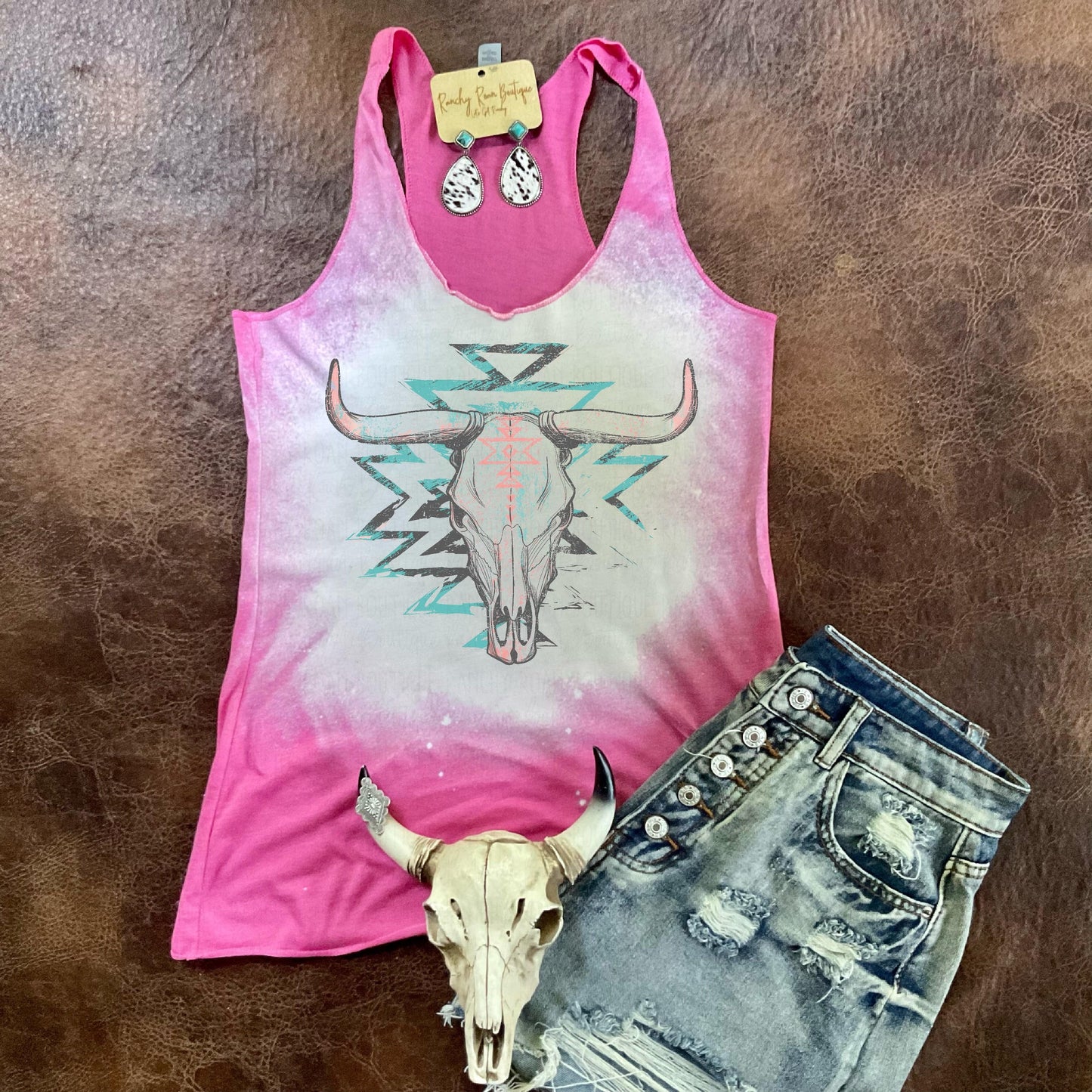 Distressed Aztec Skull Racerback Tank - Ranchy Roan Boutique 