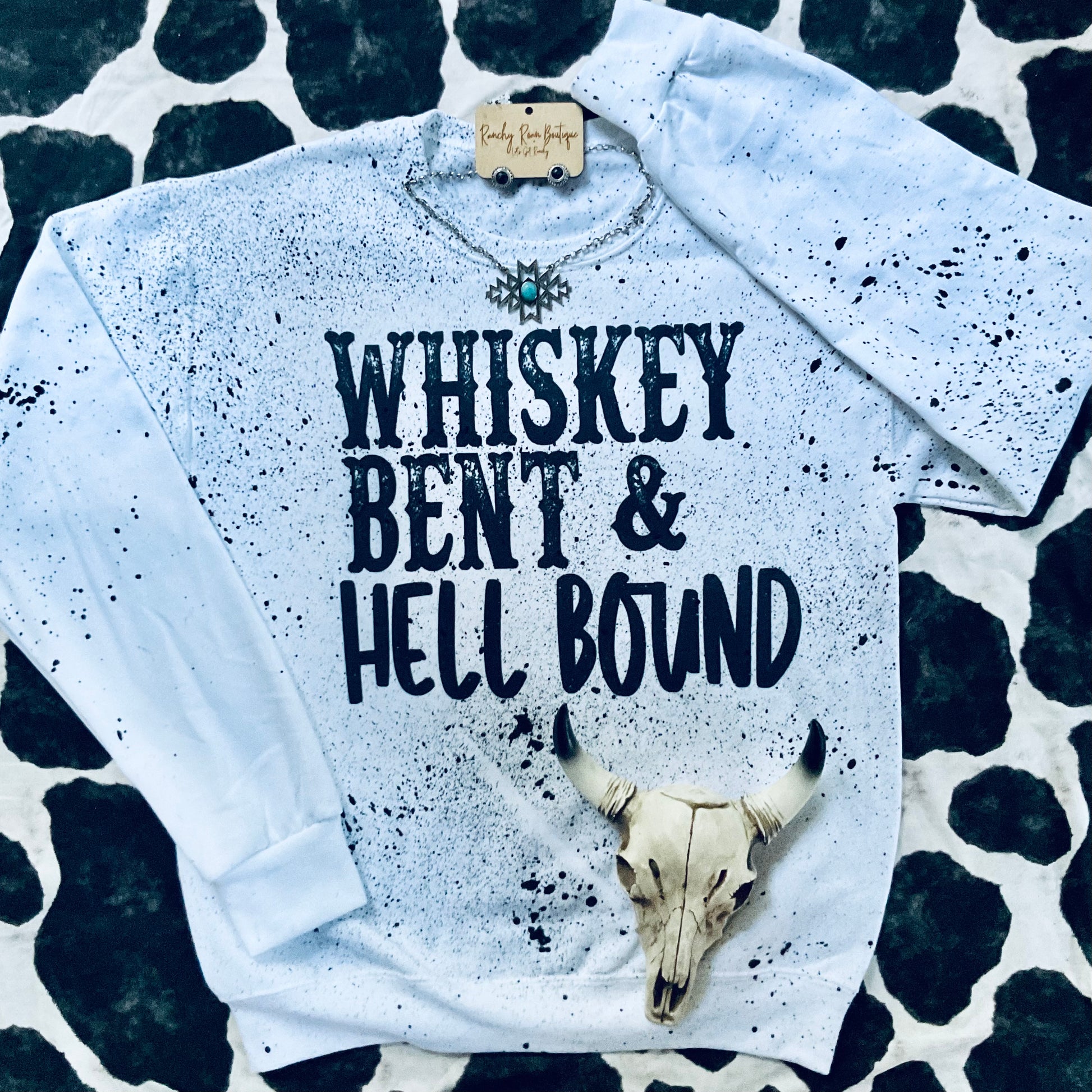 Whiskey Distressed Sweatshirt - Ranchy Roan Boutique 