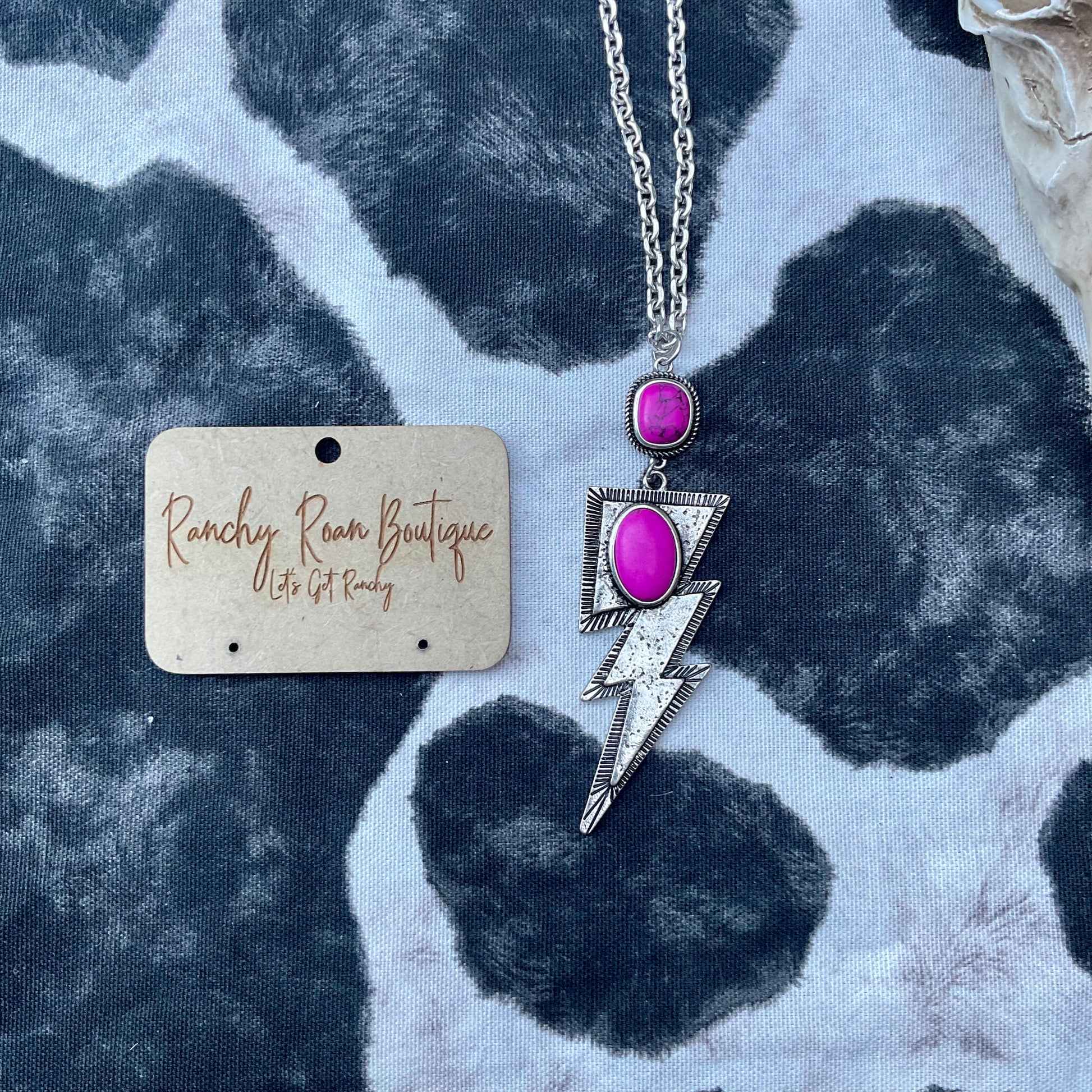 Pink Lightning Pendant Long Necklace - Ranchy Roan Boutique 