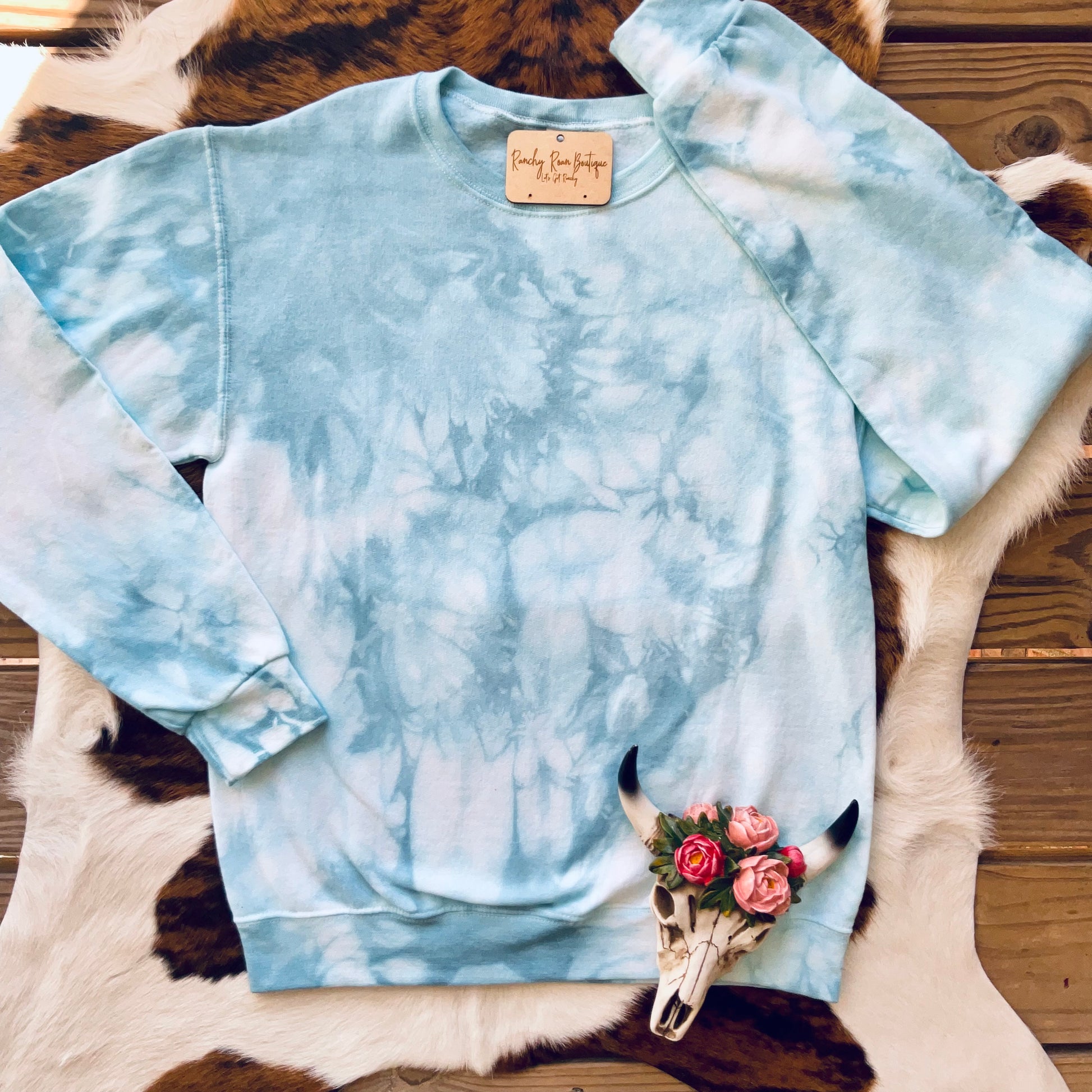 Dusty Blue Tie Dyed Blank Sweatshirt - Ranchy Roan Boutique 