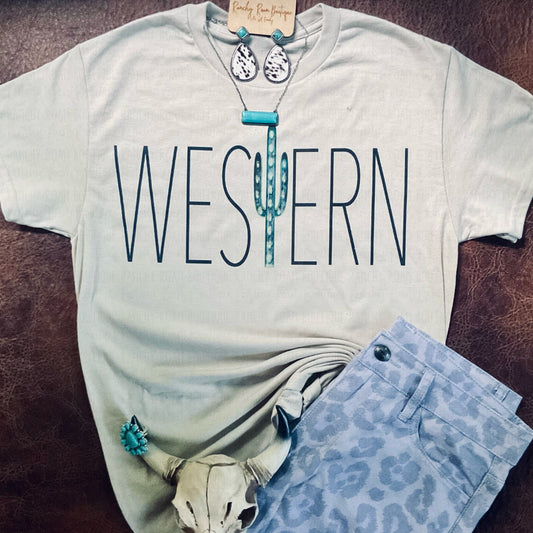 Western Cactus  Tee - Ranchy Roan Boutique 