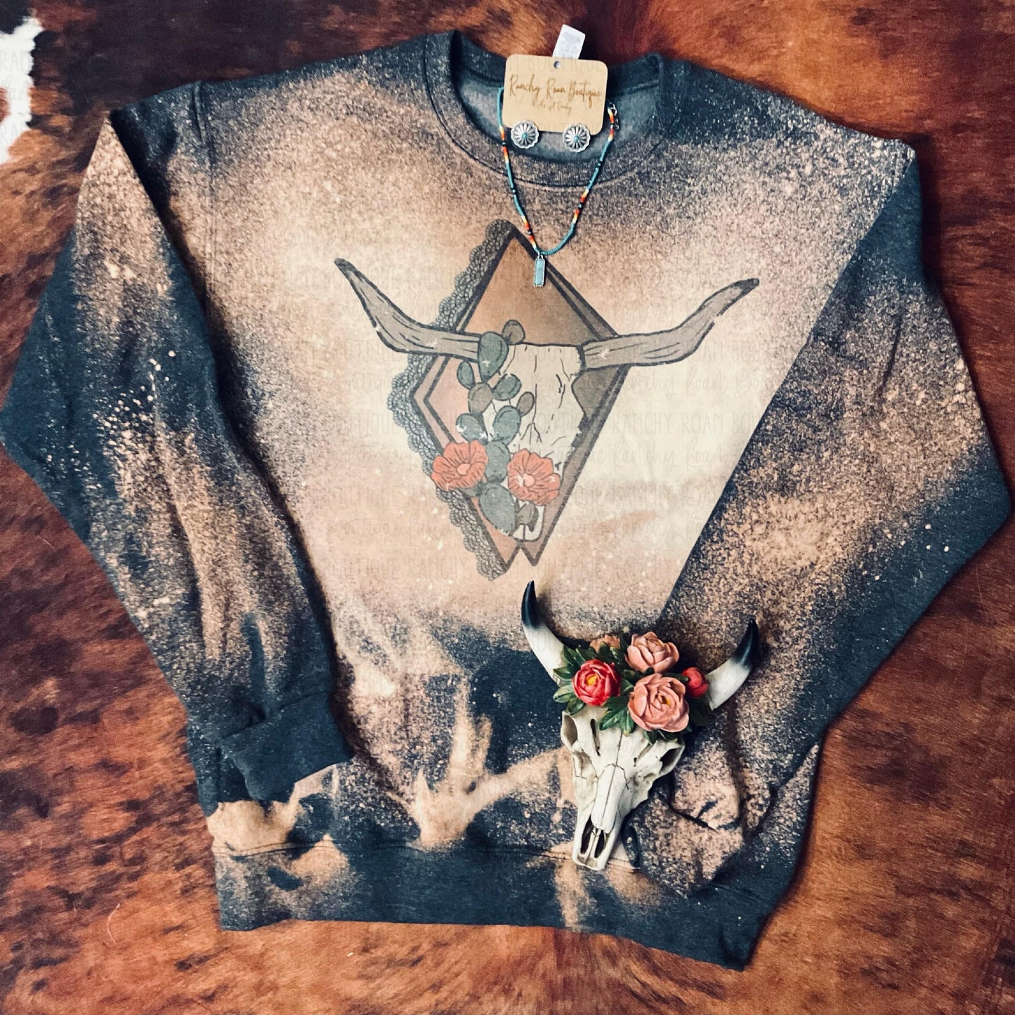 Vintage Lace Skull Sweatshirt - Ranchy Roan Boutique 