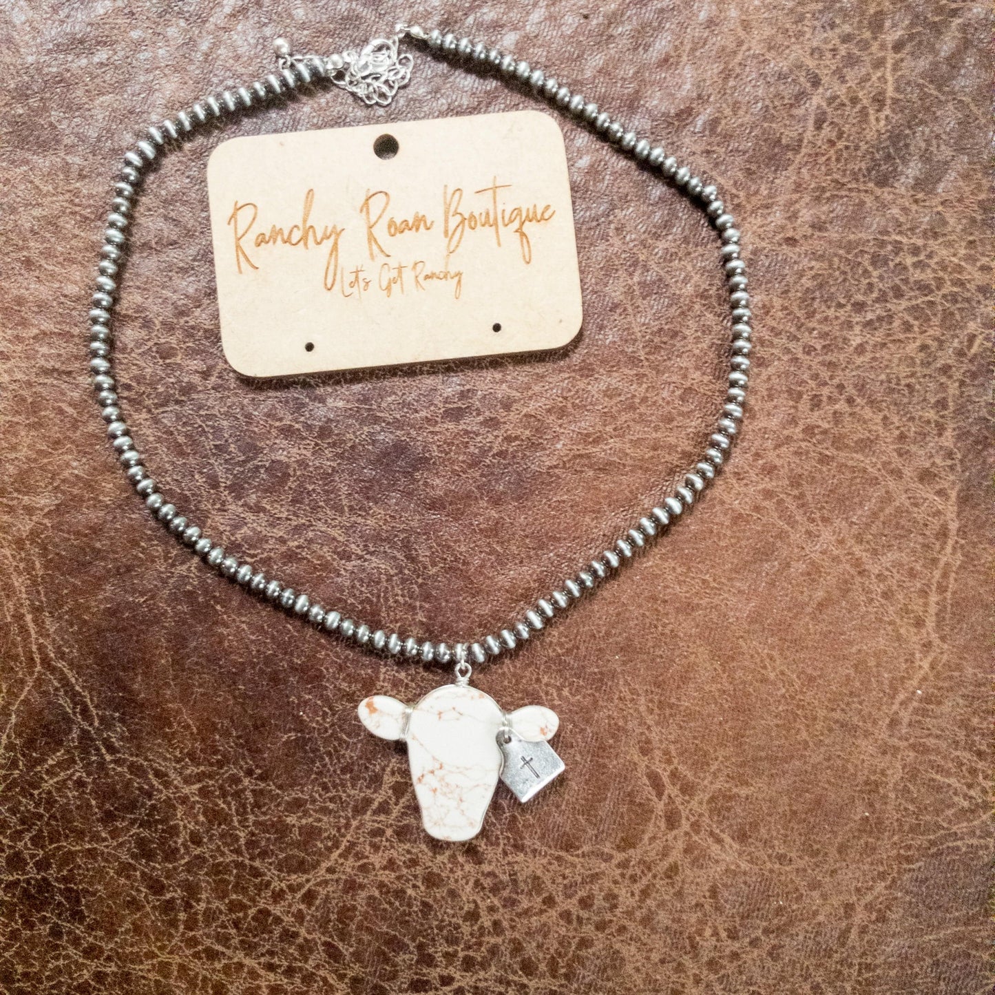 Natural Cow Head Pendant Western Cattle Brand Necklace - Ranchy Roan Boutique 