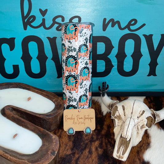 Punchy Turquoise Cowhide Western 20oz Skinny Tumbler - Ranchy Roan Boutique 