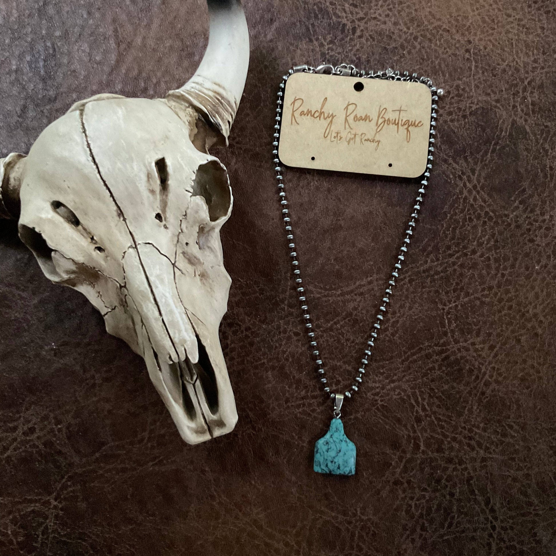 Western Turquoise Ear Tag Necklace - Ranchy Roan Boutique 