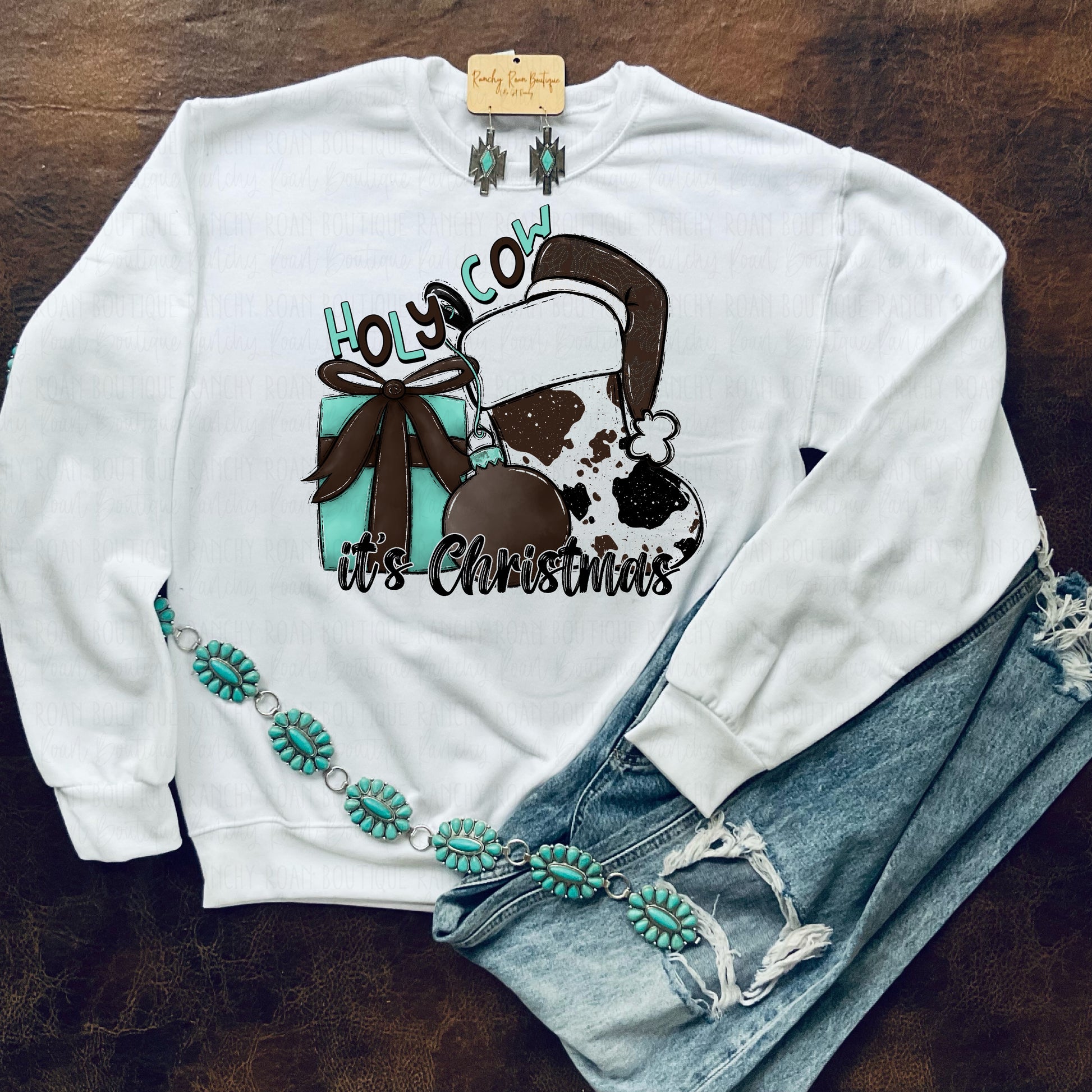 Holy Cow it’s Christmas Western Sweatshirt - Ranchy Roan Boutique 