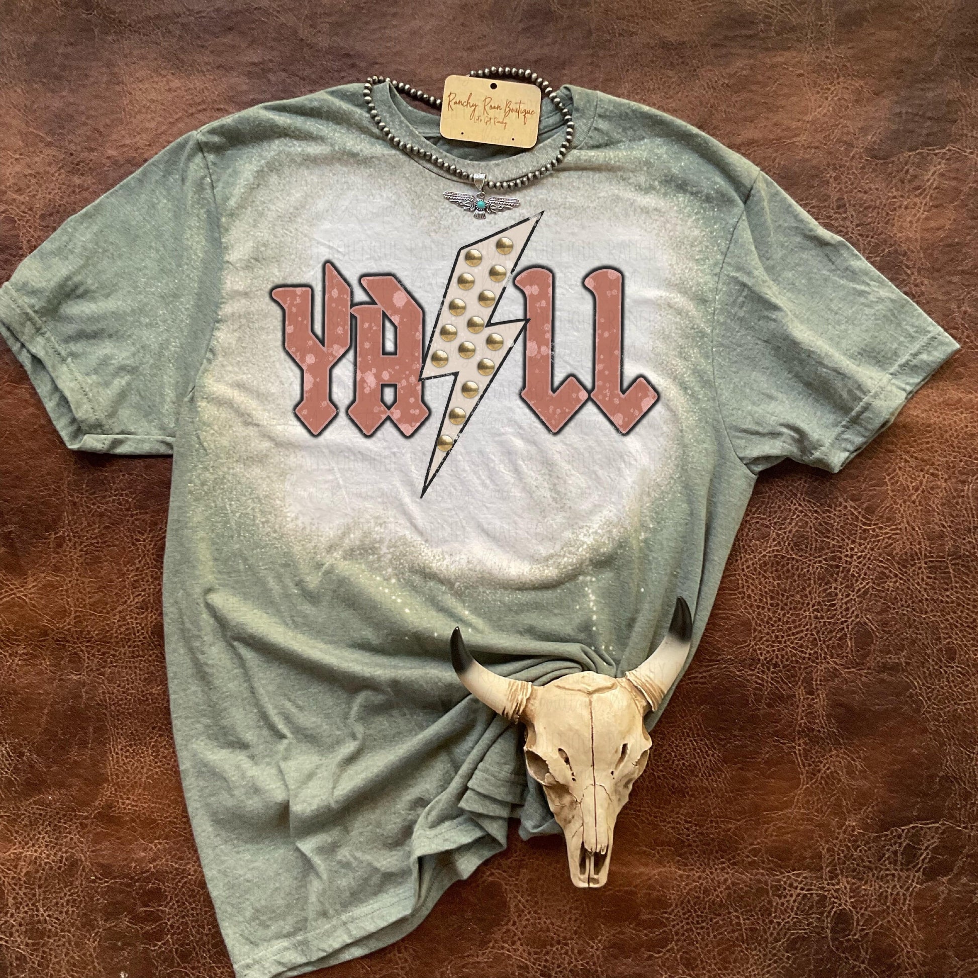 Y’all Studded Lightening Bolt Tee - Ranchy Roan Boutique 