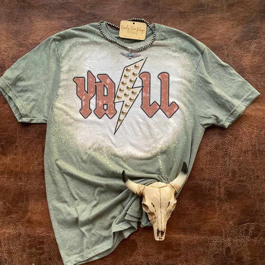 Y’all Studded Lightening Bolt Tee - Ranchy Roan Boutique 