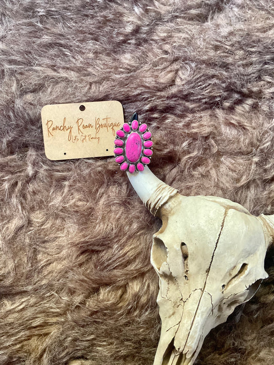 Pink Western Concho Stone Stretch Ring - Ranchy Roan Boutique 