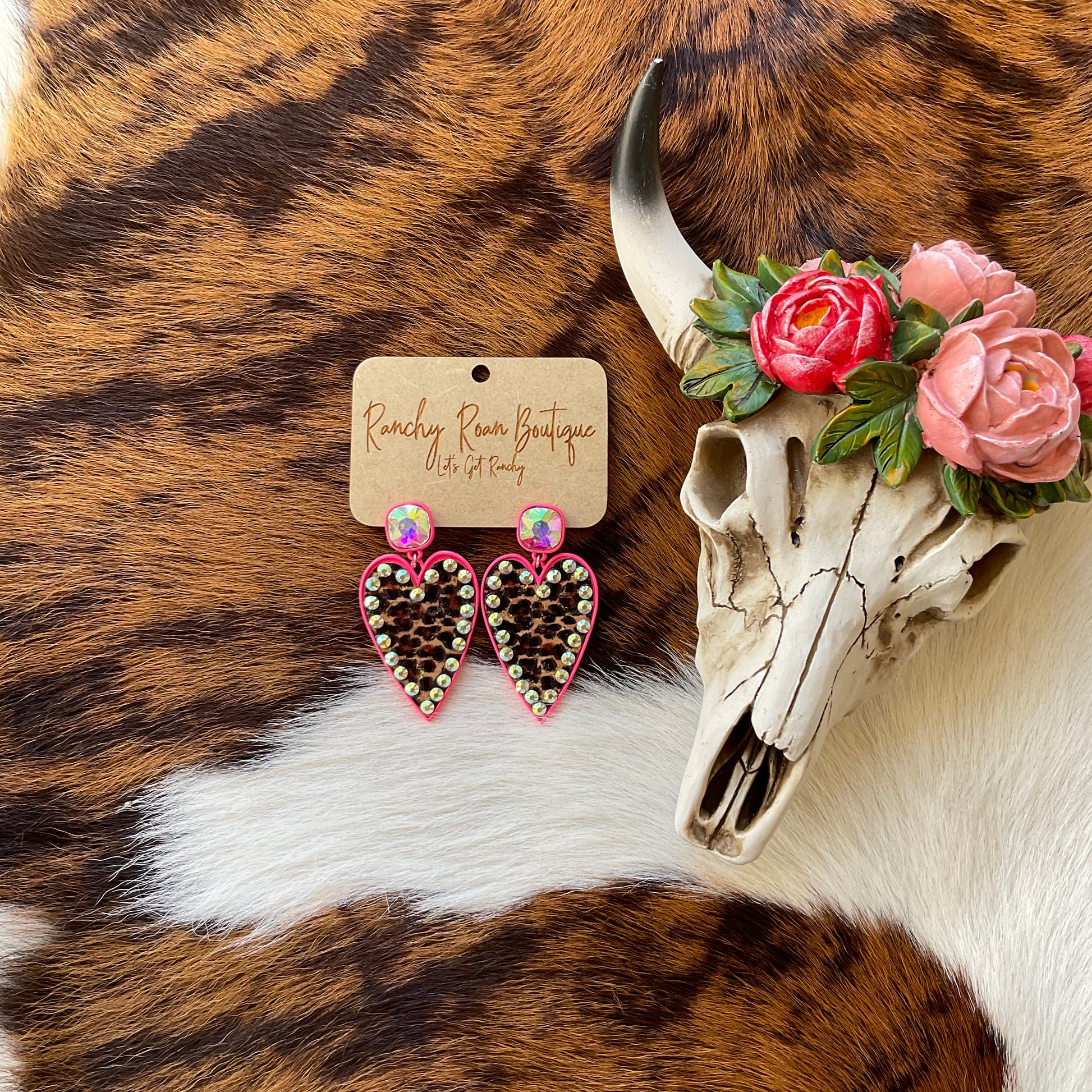 Leopard Cork Heart Stud Earrings - Ranchy Roan Boutique 