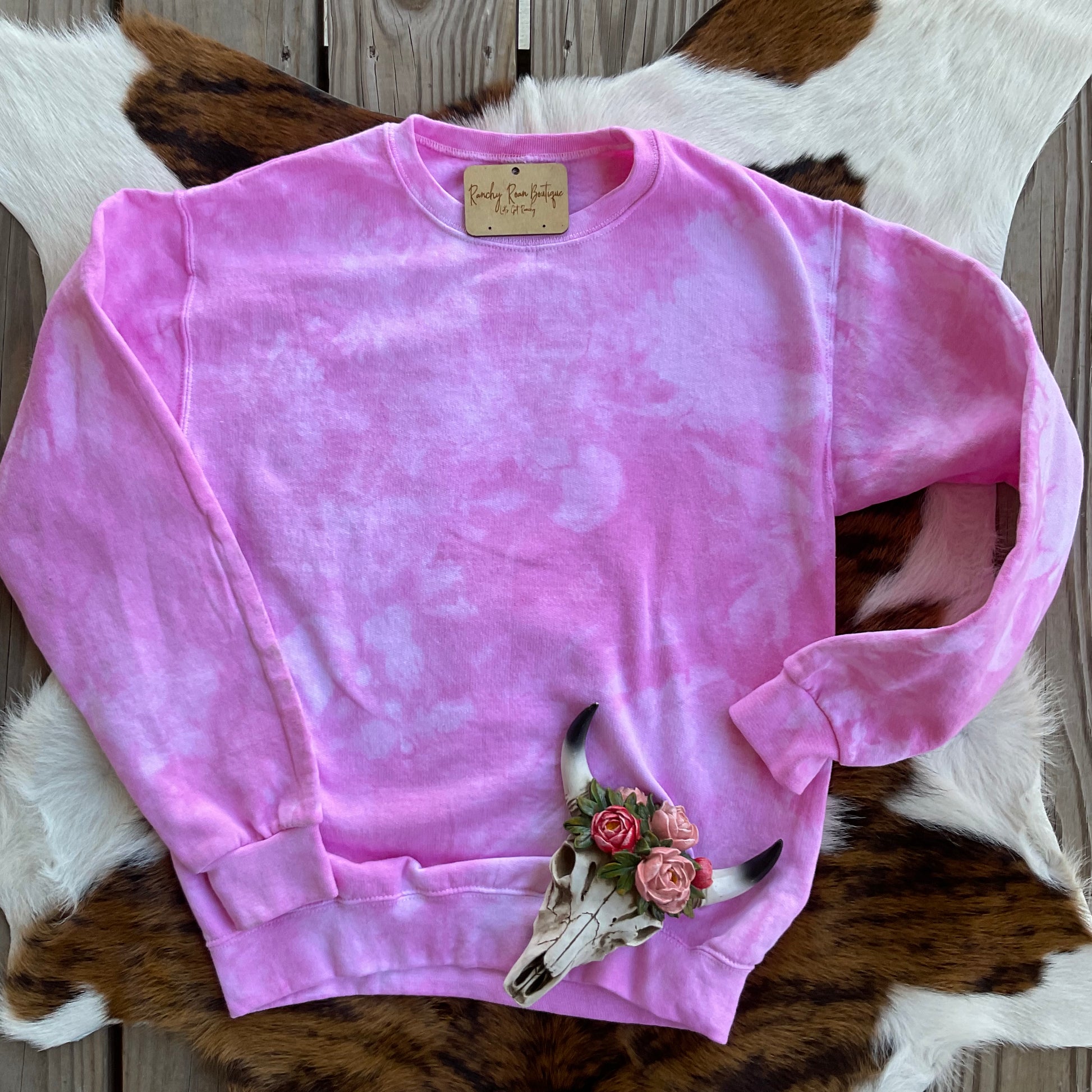 Pink Tie Dyed Blank Sweatshirt - Ranchy Roan Boutique 