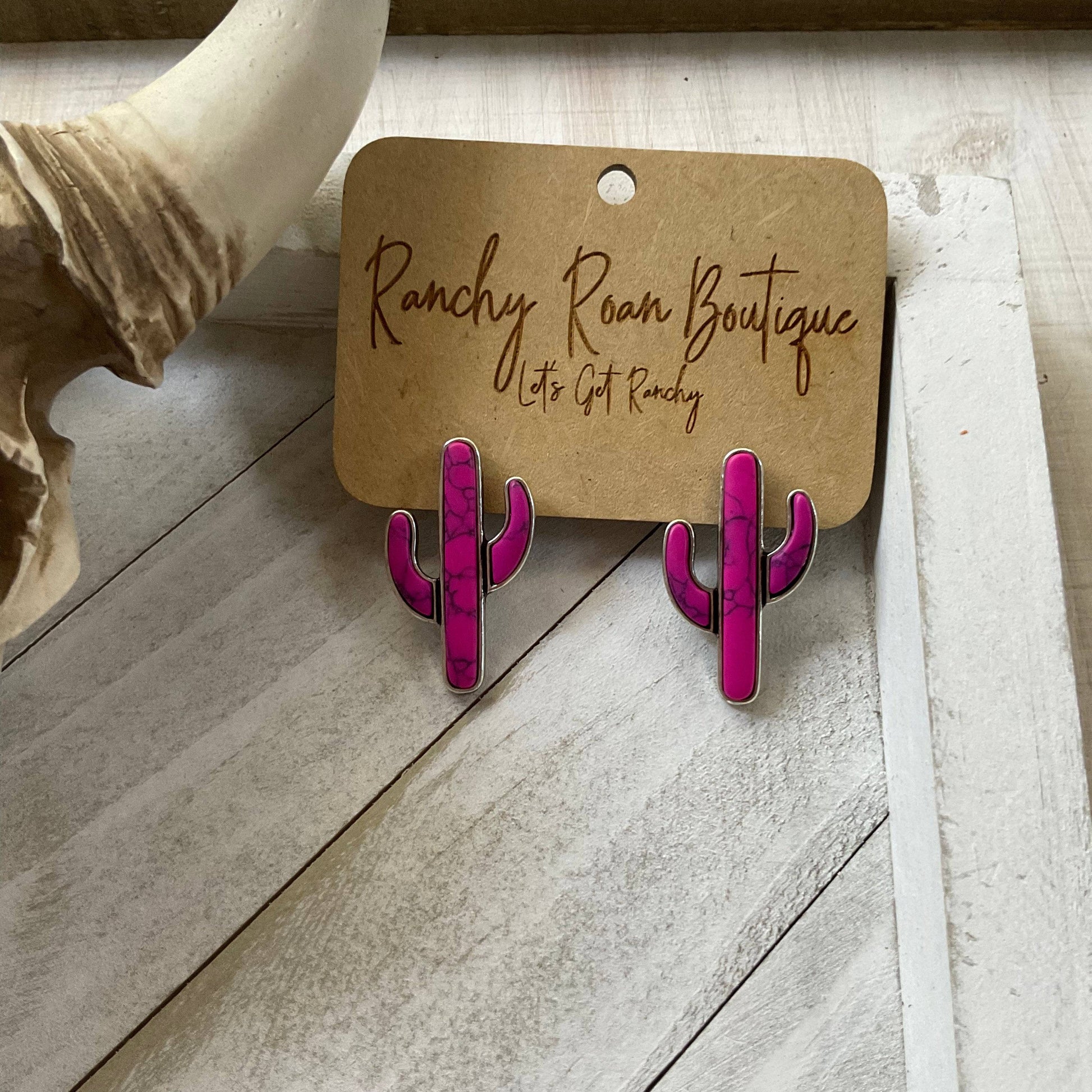 Cactus Pink Stone Stud Statement earrings - Ranchy Roan Boutique 