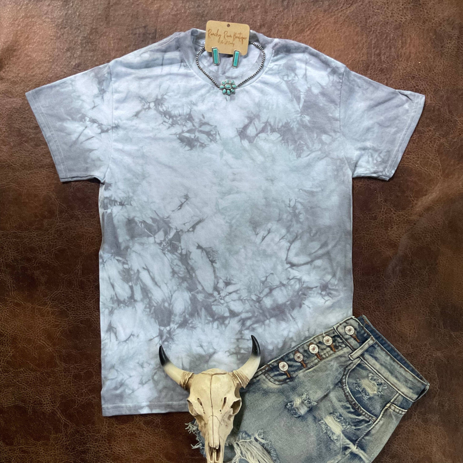 Grey Tie Dyed Blank Tee - Ranchy Roan Boutique 