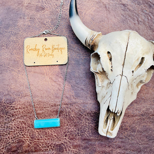 Western Rectangle Stone Turquoise Necklace - Ranchy Roan Boutique 