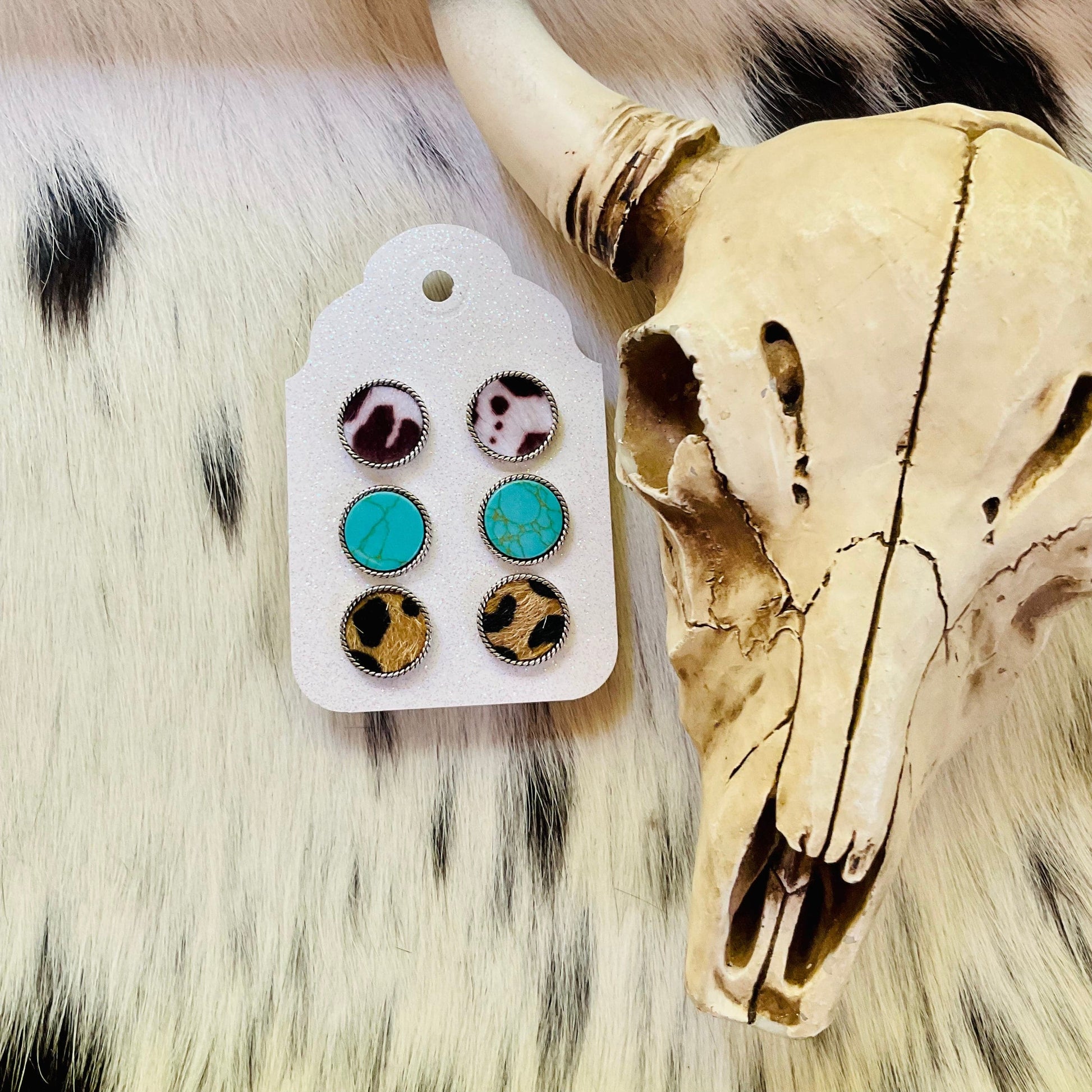 3 Pair Animal Leather Earring Set - Ranchy Roan Boutique 