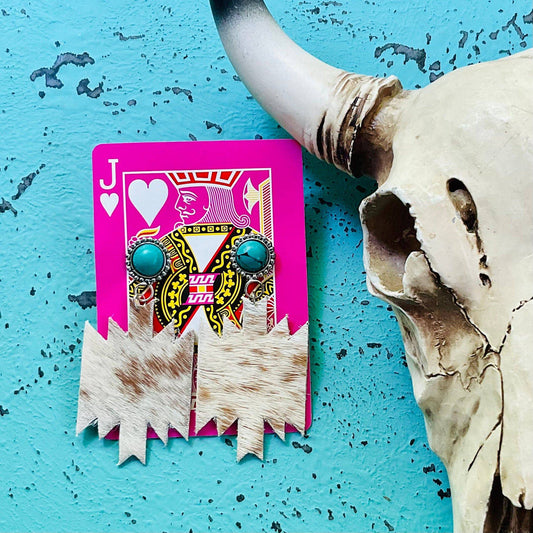 Handmade Natural Fur Leather Aztec Stud Earrings - Ranchy Roan Boutique 