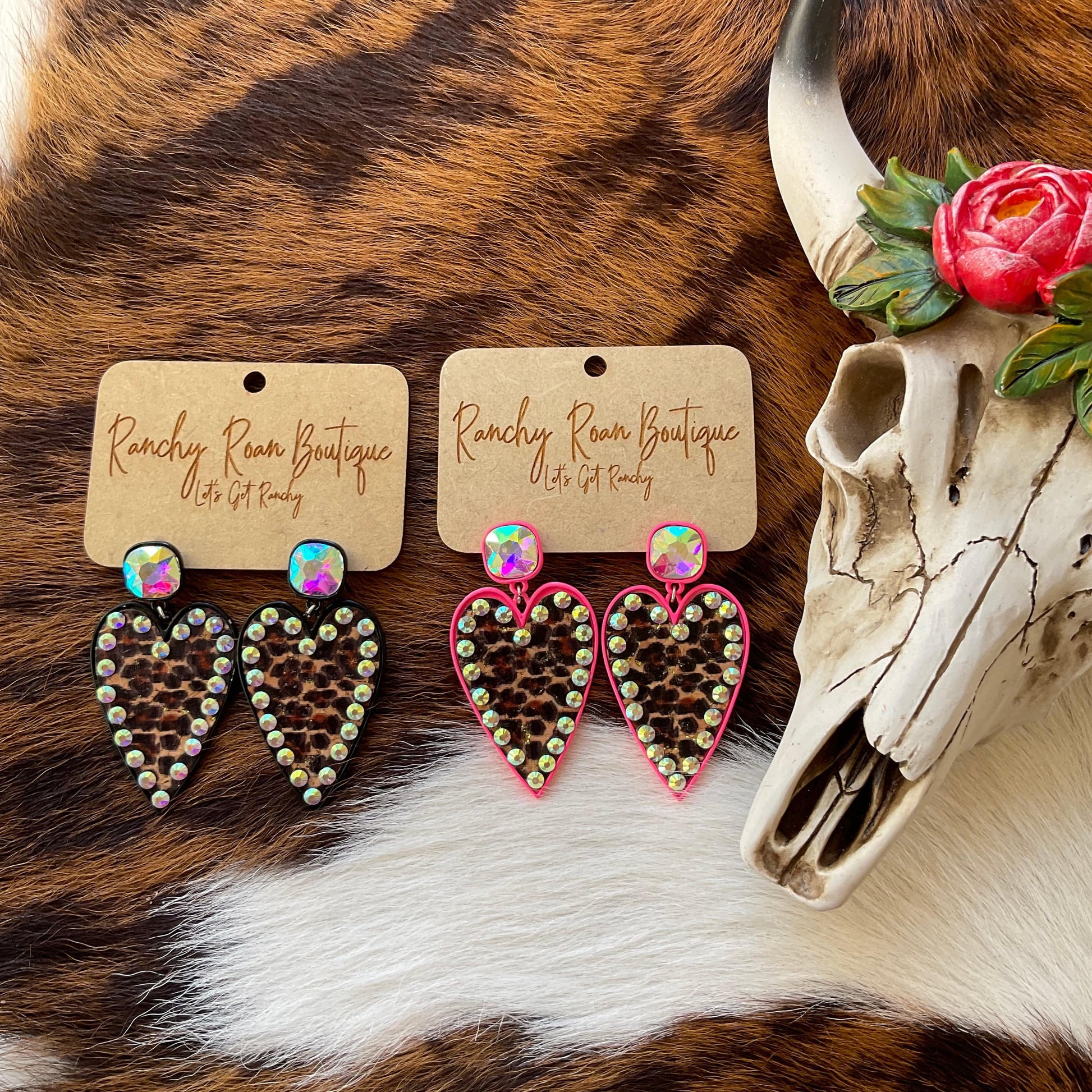 Leopard Cork Heart Stud Earrings - Ranchy Roan Boutique 