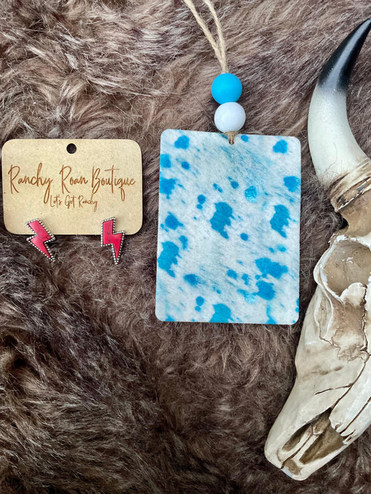 Acid Wash Blue Cowhide Freshie - Ranchy Roan Boutique 