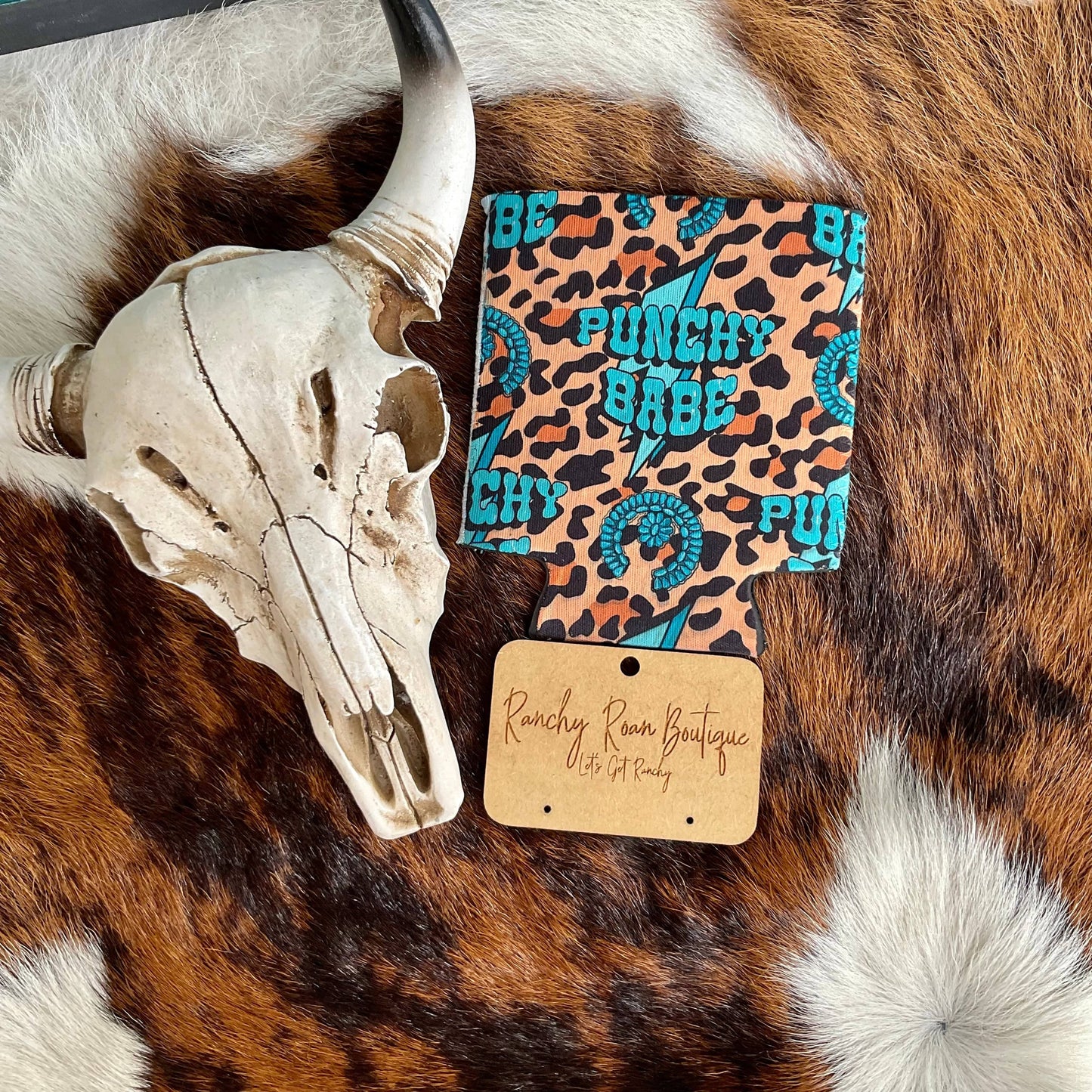 Punchy Babe Leopard Regular Koozie - Ranchy Roan Boutique 