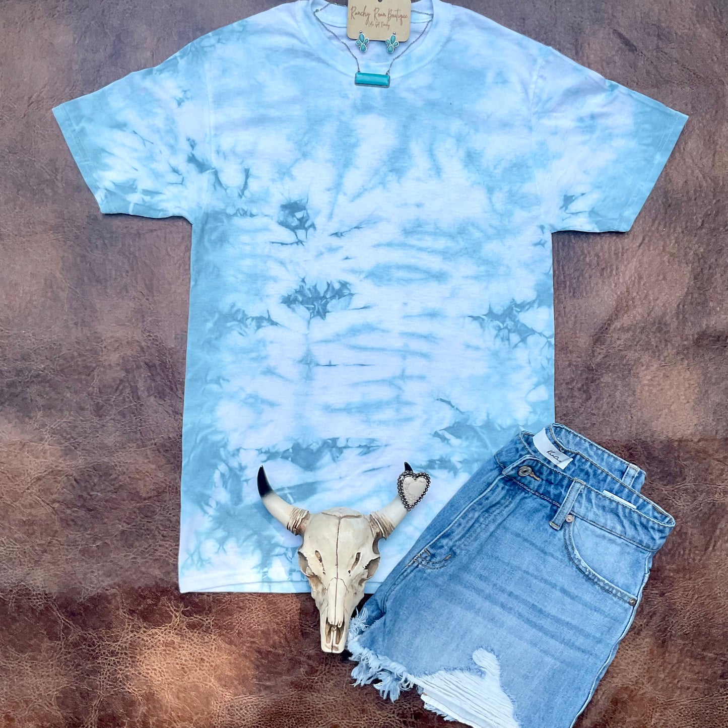 Smokey Blue Tie Dyed Blank Tee - Ranchy Roan Boutique 