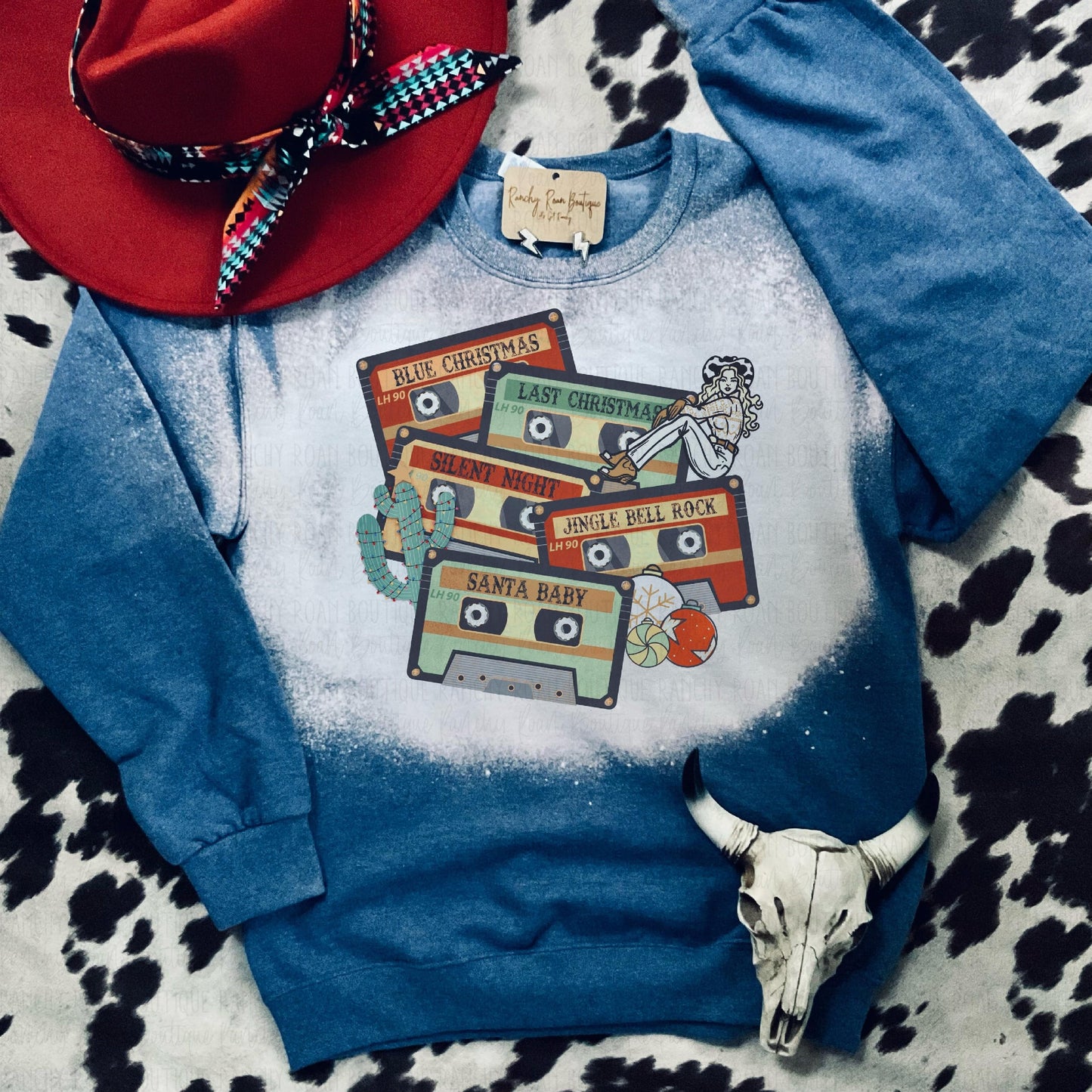 Western Christmas Vintage Cassettes Sweatshirt - Ranchy Roan Boutique 