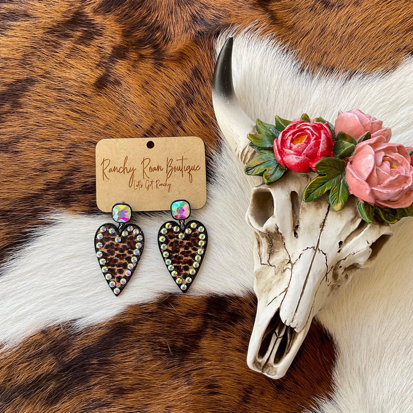 Leopard Cork Heart Stud Earrings - Ranchy Roan Boutique 