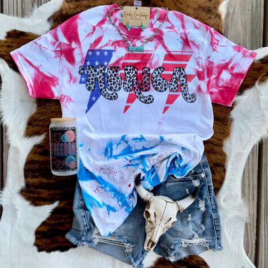 Merica Bolt Leopard Tee - Ranchy Roan Boutique 