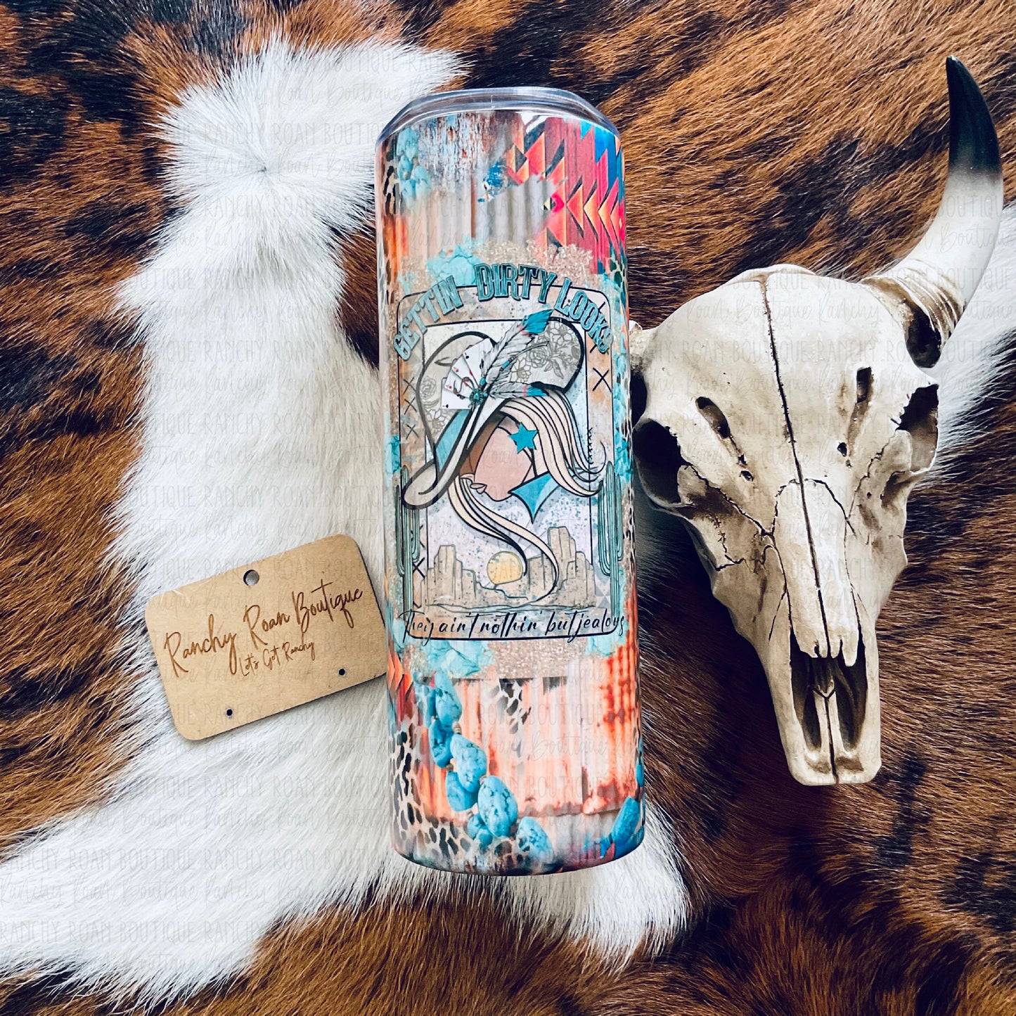 Dirty Looks Aztec Exclusive Western 20oz Skinny Tumbler - Ranchy Roan Boutique 