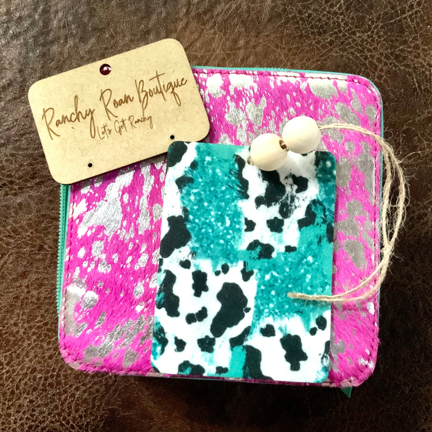 Turquoise Glitter Cowhide  Freshie - Ranchy Roan Boutique 