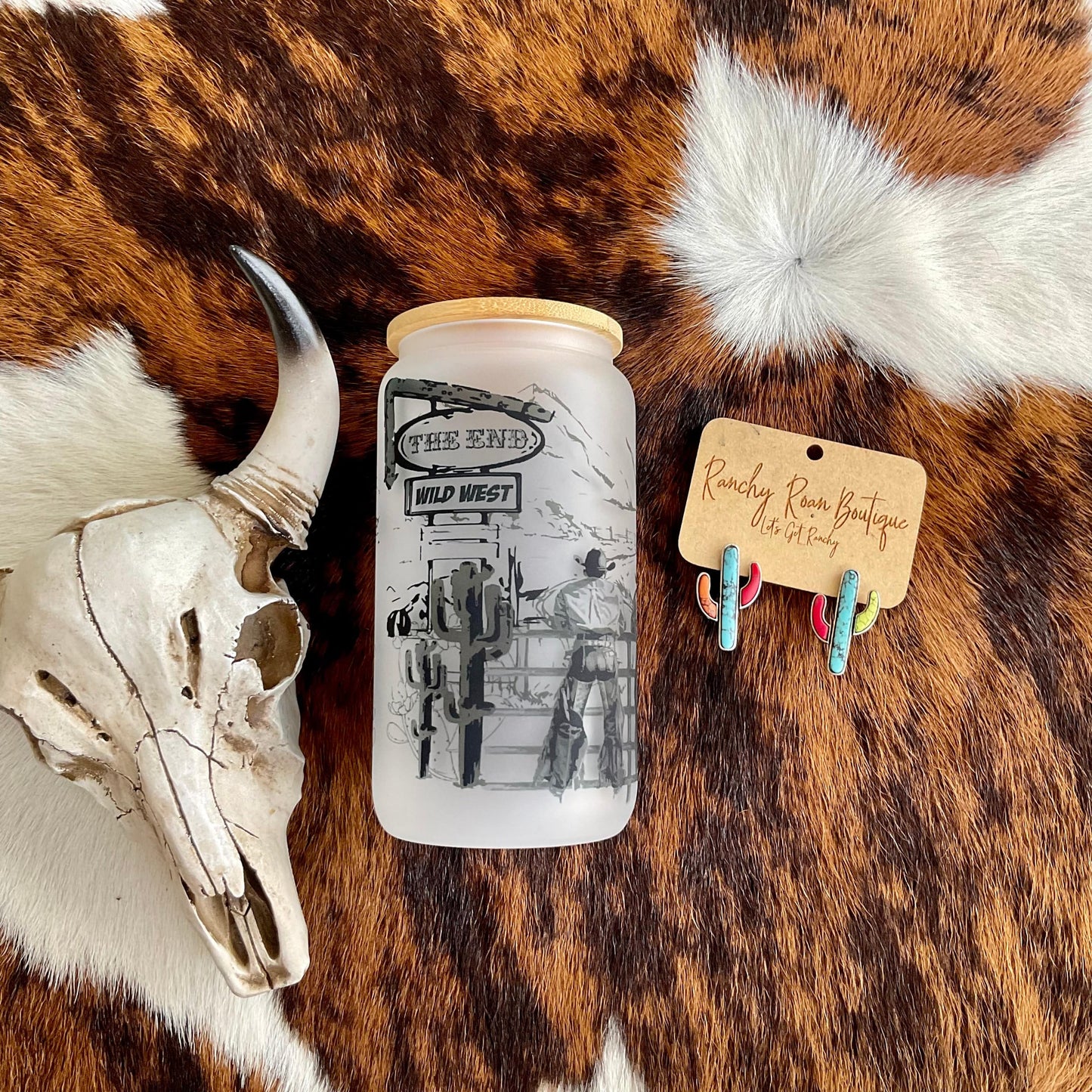 End of the West Frosted Glass 16 oz Western Tumbler - Ranchy Roan Boutique 