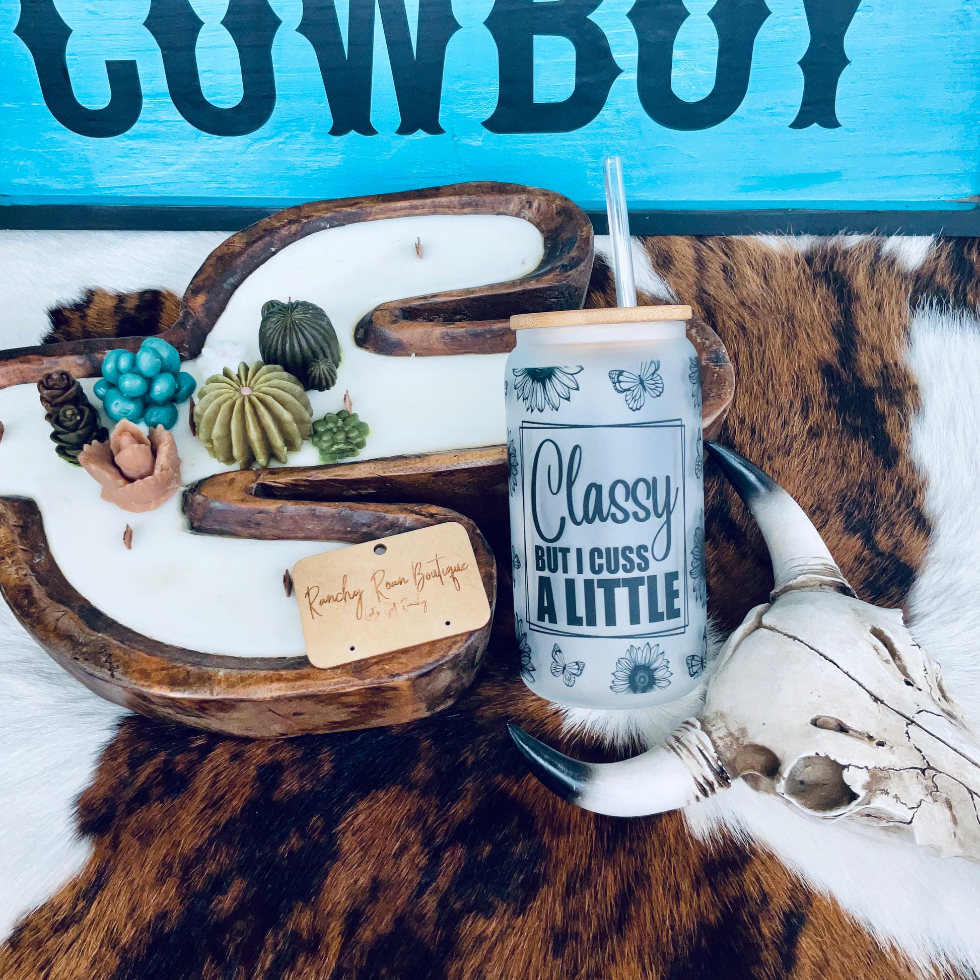 Classy But I Cuss A Little Frosted Glass 16 oz Tumbler - Ranchy Roan Boutique 