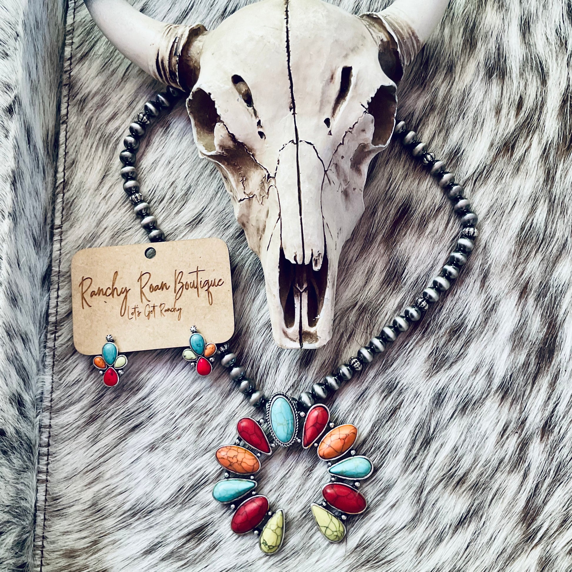 Squash Blossom with Navajo Style Beads Necklace - Ranchy Roan Boutique 