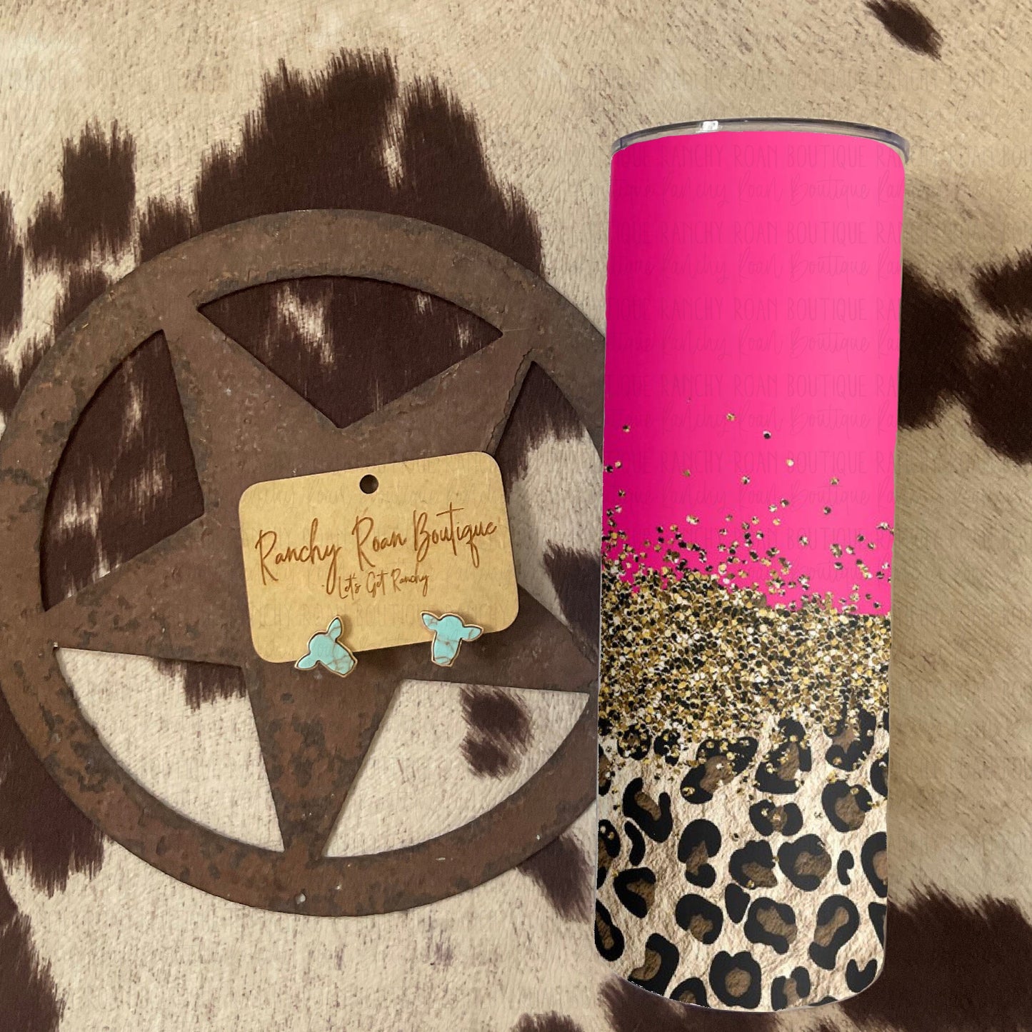 Hot Pink Leopard Glitter 20oz Skinny Tumbler - Ranchy Roan Boutique 