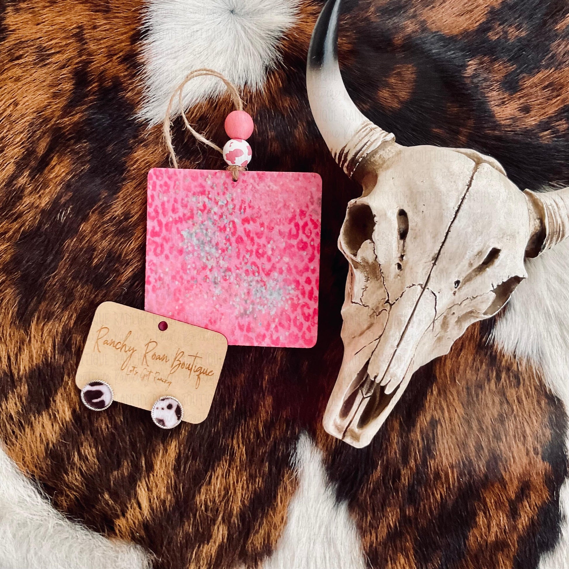 Pink Glitter Acid Washed Leopard Freshie - Ranchy Roan Boutique 