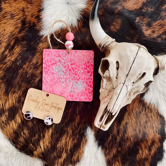 Pink Glitter Acid Washed Leopard Freshie - Ranchy Roan Boutique 
