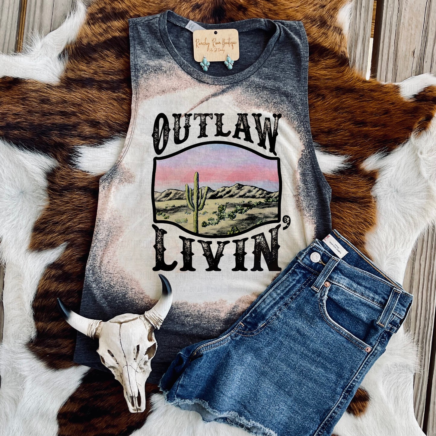 Outlaw Livin Western Festival Muscle Tank - Ranchy Roan Boutique 