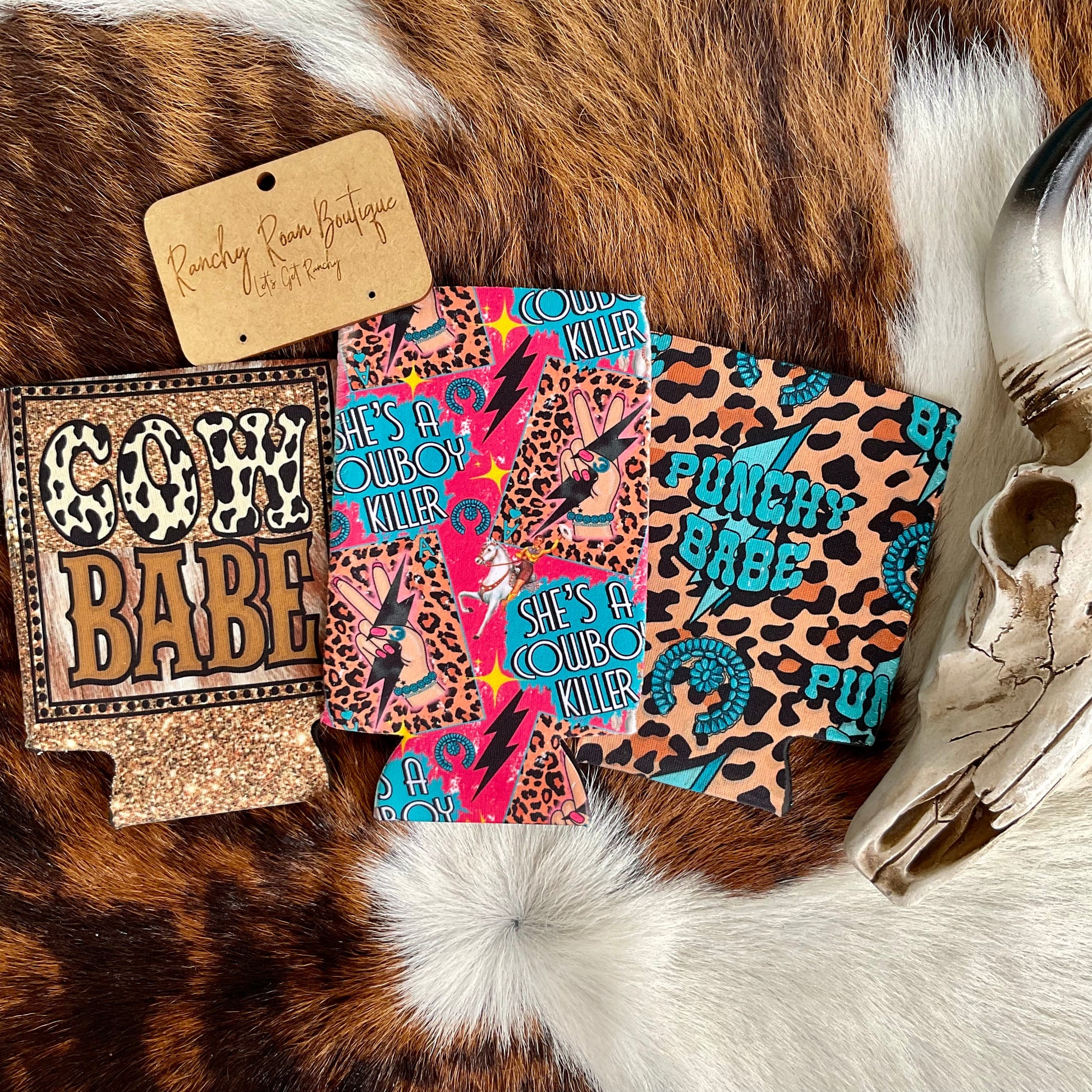 Punchy Babe Leopard Regular Koozie - Ranchy Roan Boutique 