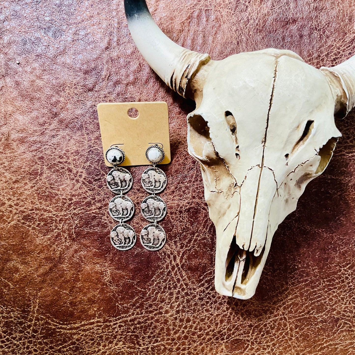 Western Buffalo Coin Drop Stud Earrings - Ranchy Roan Boutique 