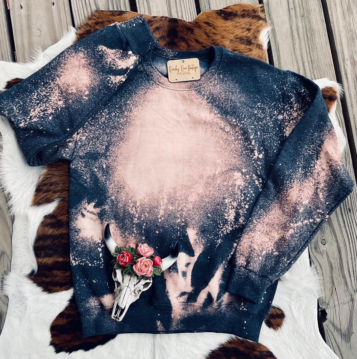 Bleached Blank Black Heather Sweatshirt - Ranchy Roan Boutique 