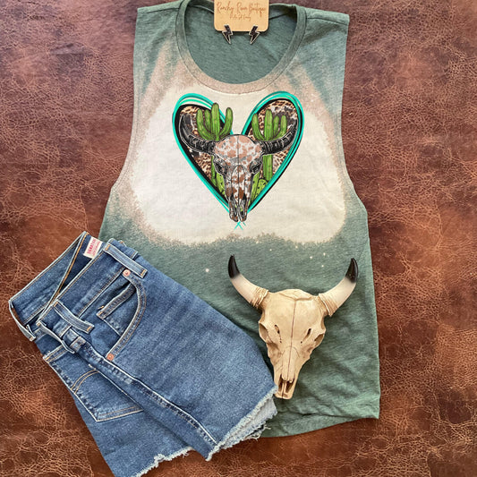 Cactus Steer Heart Western Tank - Ranchy Roan Boutique 