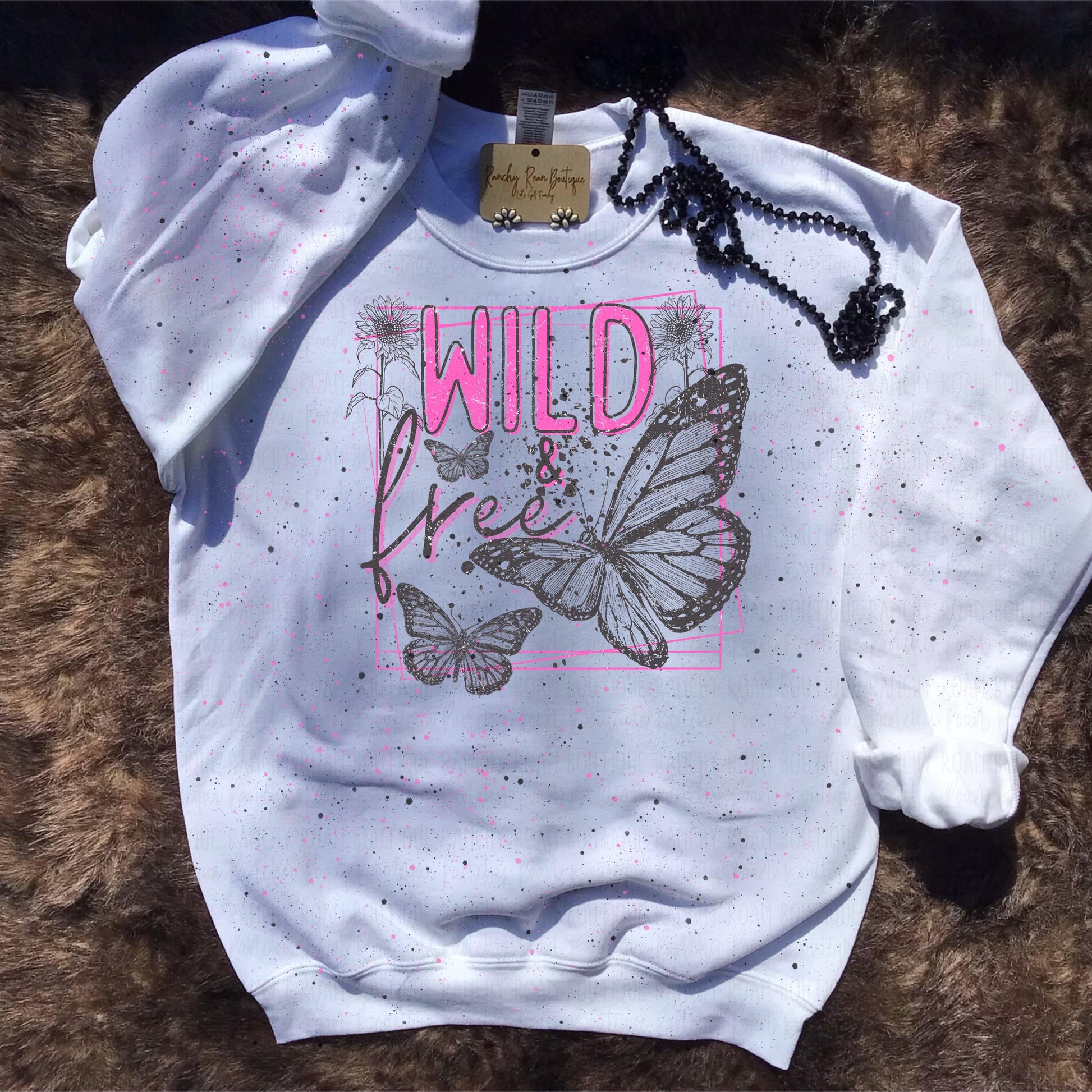 Distressed Wild and Free Splattered Sweatshirt - Ranchy Roan Boutique 