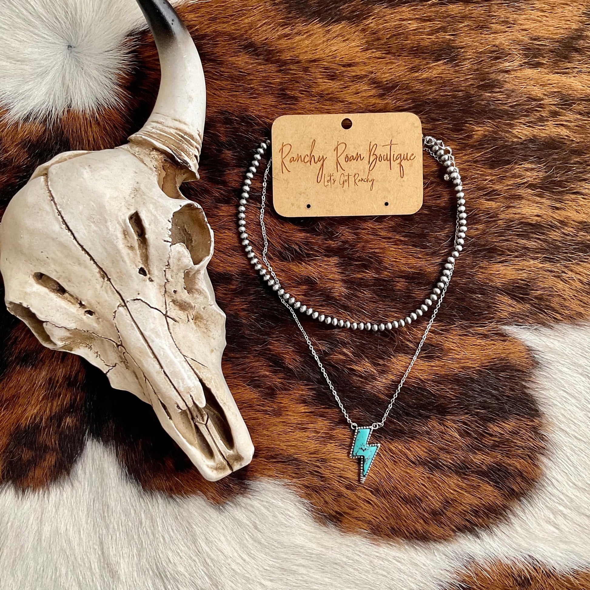 4MM Navajo Style Bead Choker & Turquoise Thunder Stone Necklace - Ranchy Roan Boutique 