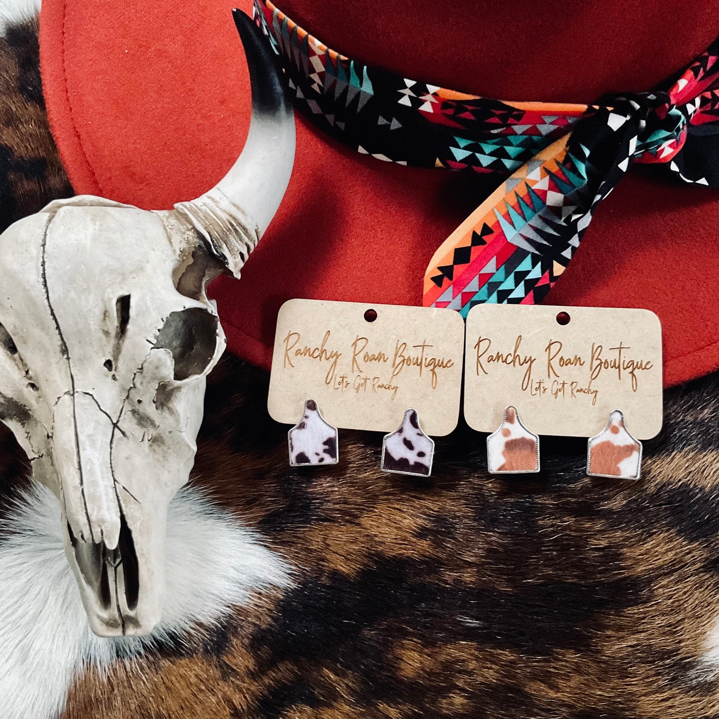 Cow Tag Post Western Earrings - Ranchy Roan Boutique 