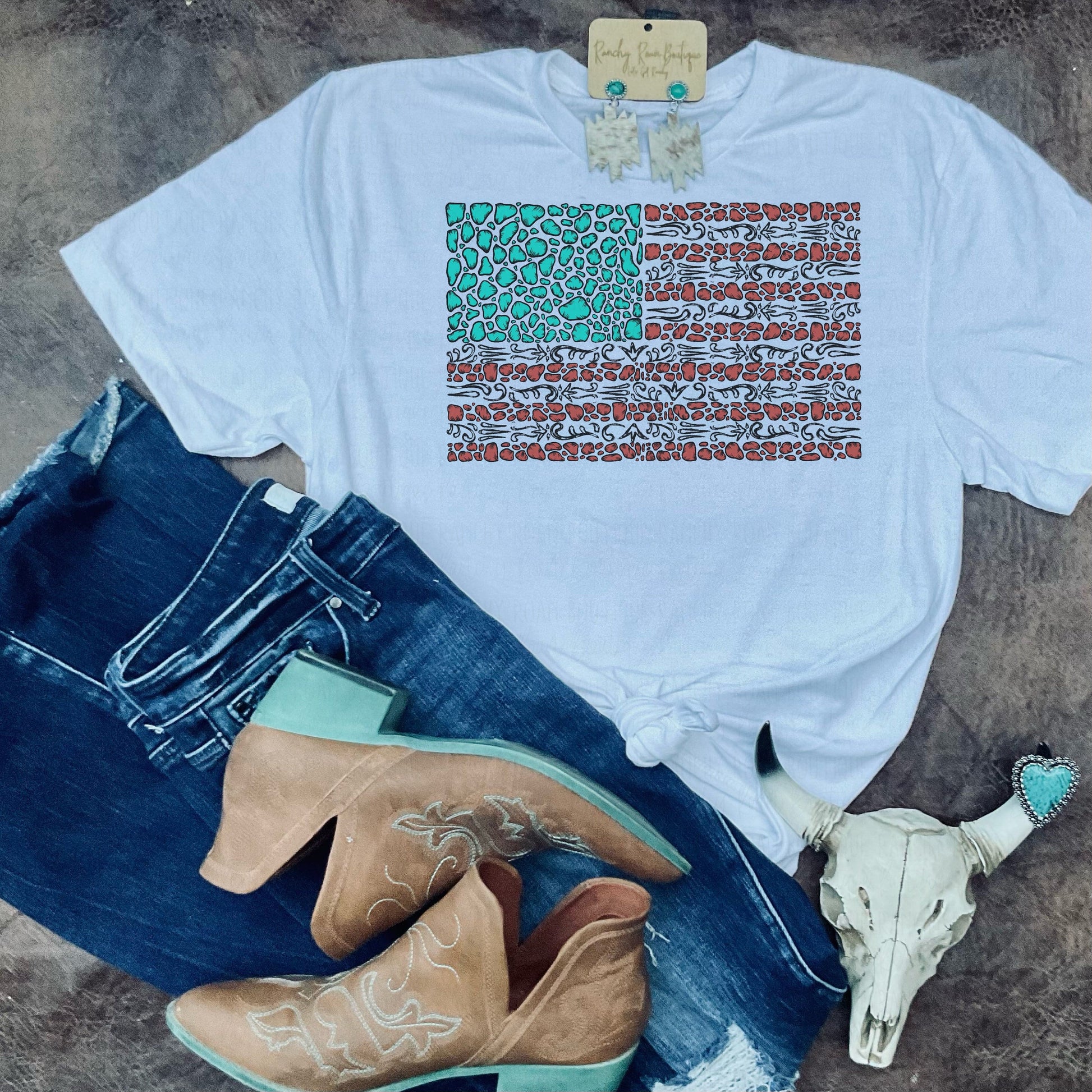 Turquoise Stone Flag Western TShirt - Ranchy Roan Boutique 