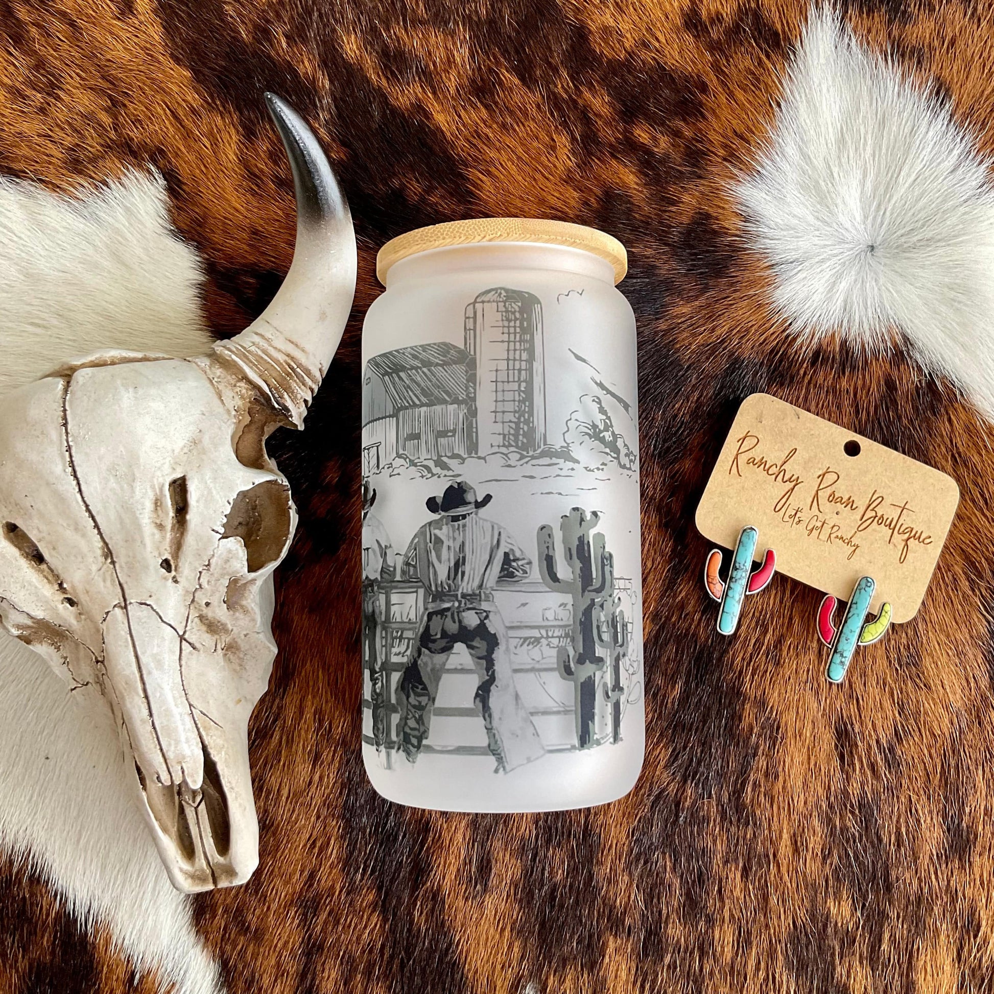 End of the West Frosted Glass 16 oz Western Tumbler - Ranchy Roan Boutique 