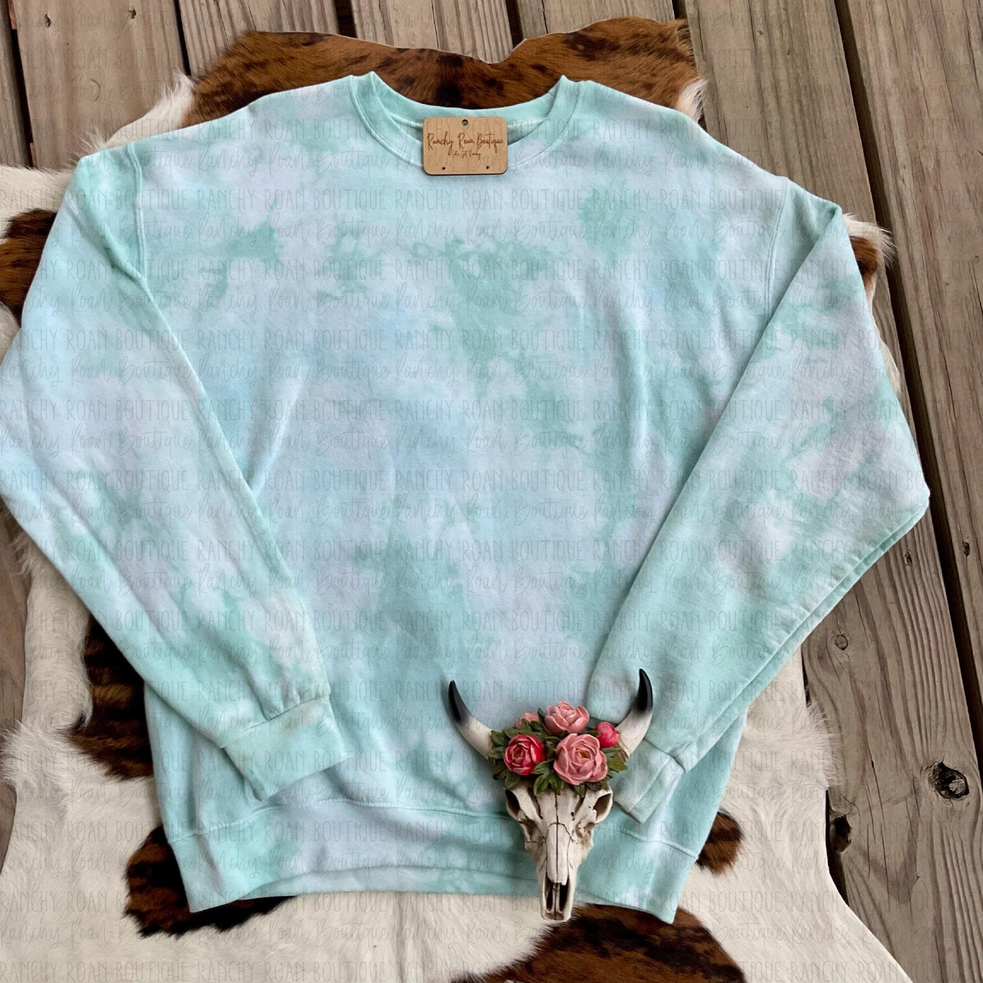 Teal Tie Dyed Blank Sweatshirt - Ranchy Roan Boutique 