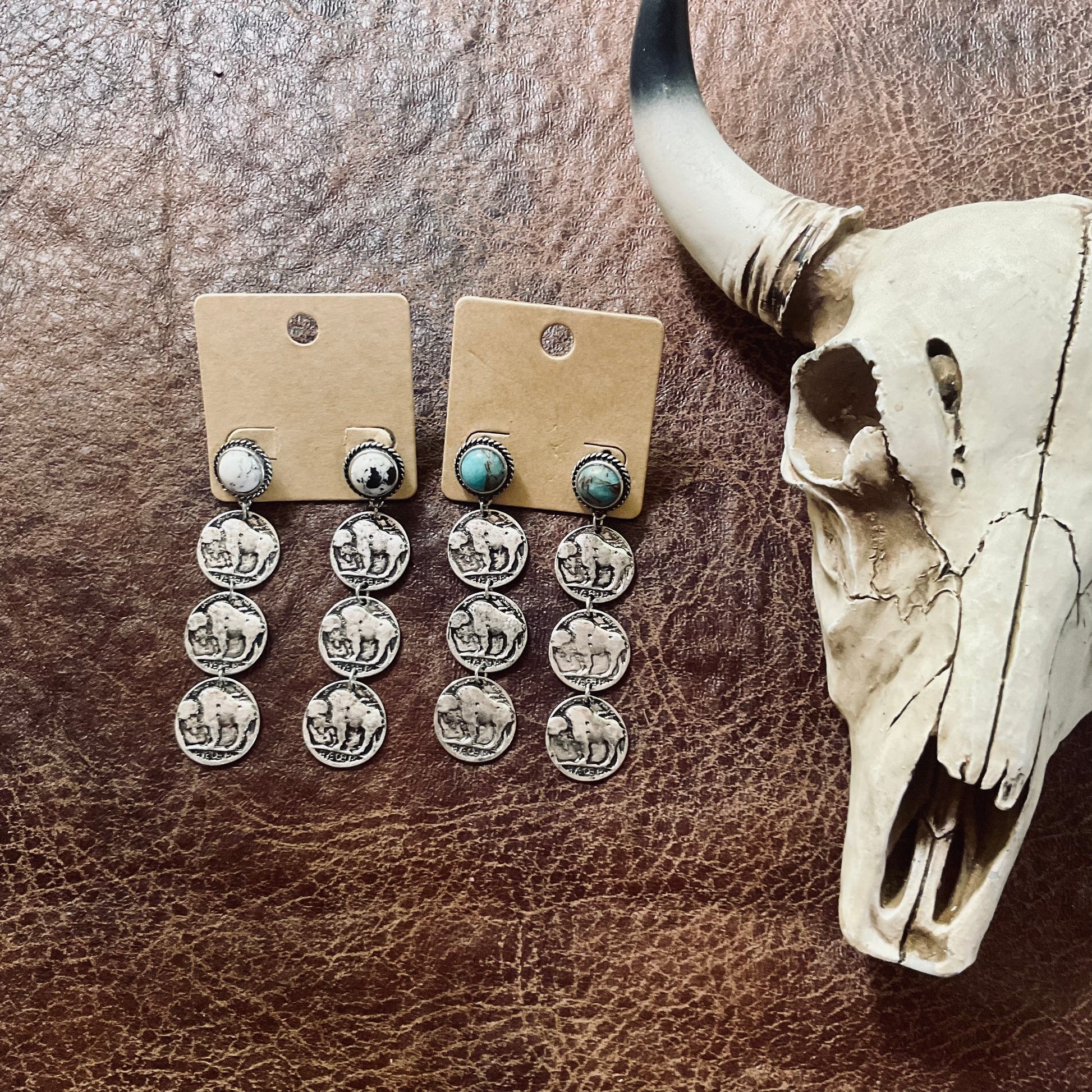 Western Buffalo Coin Drop Stud Earrings - Ranchy Roan Boutique 