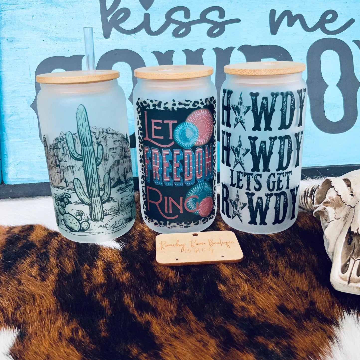 Howdy Howdy Lets Get Rowdy Frosted Glass Western 16 oz Tumbler - Ranchy Roan Boutique 